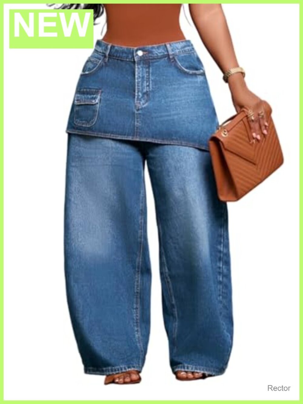Women's High Rise Wide Leg Cargo Jeans with Skirt Overlay Pockets
